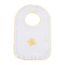 Load image into Gallery viewer, Front view of our Yellow Butterfly French Knot Bib