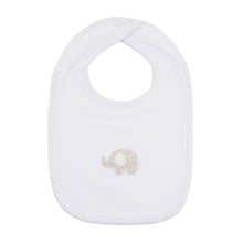 Load image into Gallery viewer, Front view of our Gray Elephant French Knot Bib