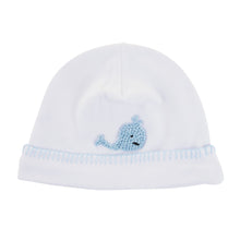 Load image into Gallery viewer, Front view of our Blue Whale French Knot Beanie