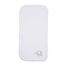 Load image into Gallery viewer, Open view of our Gray Elephant French Knot Burp Cloth