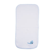 Load image into Gallery viewer, Open view of our Blue Whale French Knot Burp Cloth