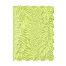 Load image into Gallery viewer, Front view of our Green Lizard Scallop Passport Holder