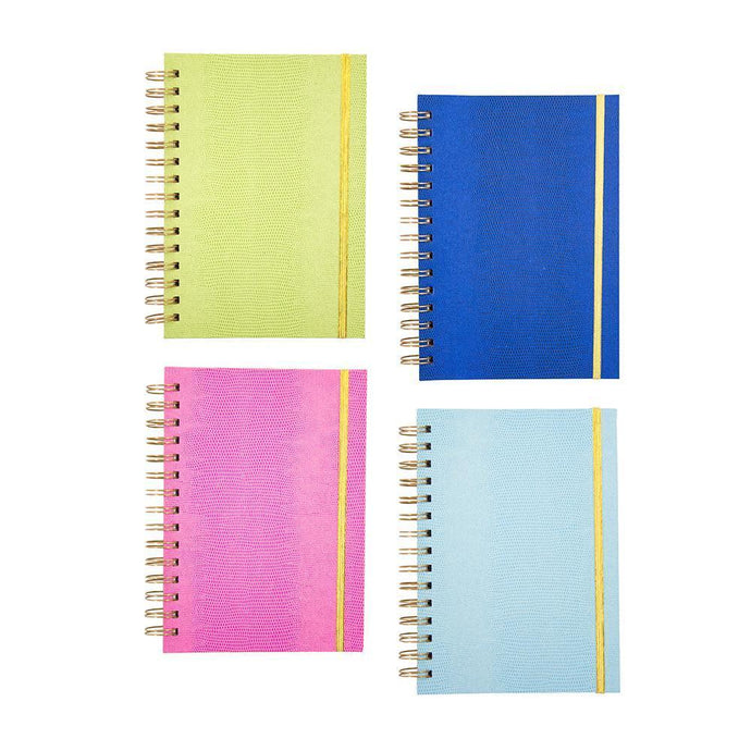 Front view of all 4 of our Lizard Notebook Journals, Green, Navy, Pink, Turquoise