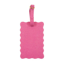 Load image into Gallery viewer, Front view of our Pink Lizard Scallop Luggage Tag