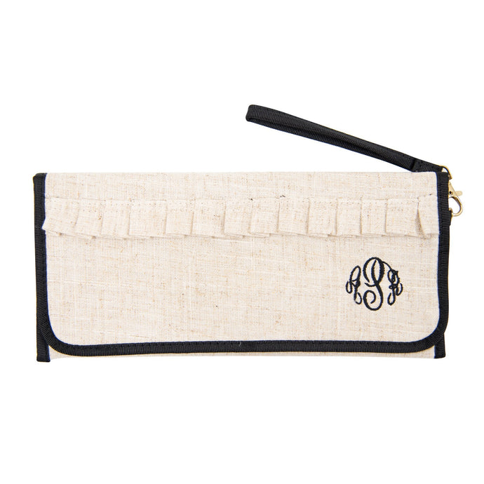 Monogrammed view of our Linen Trifold Clutch