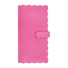 Load image into Gallery viewer, Front view of our Pink Lizard Scallop Travel Wallet