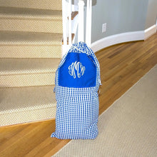 Load image into Gallery viewer, Stuffed Monogrammed Blue Gingham Laundry Bag