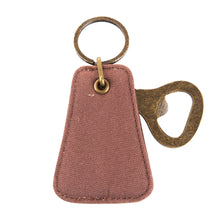 Load image into Gallery viewer, Front view of our Mocha Canvas Bottle opener Keychain
