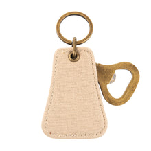 Load image into Gallery viewer, Front view of our Tan Canvas Bottle opener Keychain
