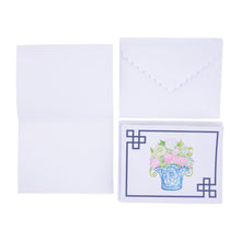 Load image into Gallery viewer, Front view of our Southern Blooms Lime Green Flower Note Card Set and envelopes