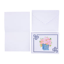 Load image into Gallery viewer, Front view of our Southern Blooms Navy Rose Note Card Set and envelope