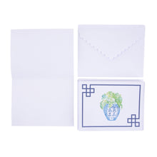 Load image into Gallery viewer, Front view of our Southern Blooms Turquoise Leaf Note Card Set and enevlpes
