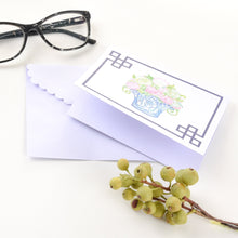 Load image into Gallery viewer, Lifestyle image of our Lime Green Flower Note Card and envelope