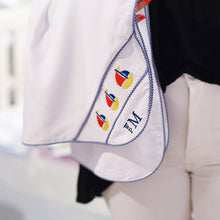 Load image into Gallery viewer, Monogrammed Navy Boat Smocked Baby Blanket