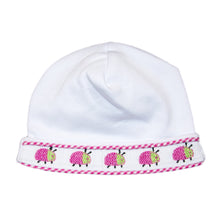 Load image into Gallery viewer, Font view of our Hot Pink Ladybug Smocked Beanie