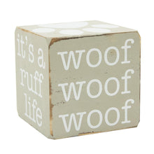 Load image into Gallery viewer, Front view of our Gray Pet Wooden Cube