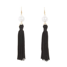 Load image into Gallery viewer, Front view of our Black Pearl Tassel Earrings
