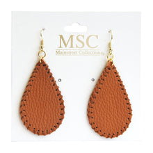 Load image into Gallery viewer, Front view of our Camel Pebble Grain Teardrop Earrings
