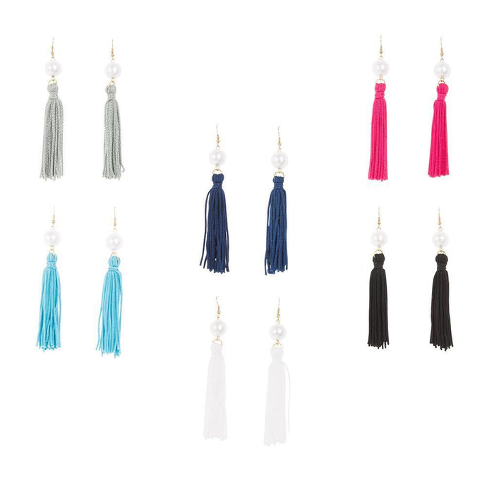 Front view of our Pearl Tassel Earrings