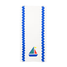 Load image into Gallery viewer, Front view of our Green Sailboat Boy Ric Rac Icon Burp Cloth