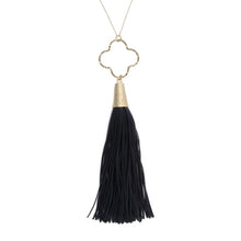 Load image into Gallery viewer, Black Quatrefoil Tassel Necklace