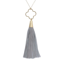 Load image into Gallery viewer, Gray Quatrefoil Tassel Necklace