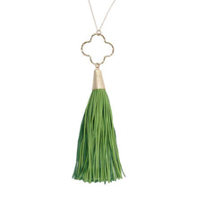 Load image into Gallery viewer, Lime Quatrefoil Tassel Necklace