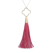 Load image into Gallery viewer, Pink Quatrefoil Tassel Necklace
