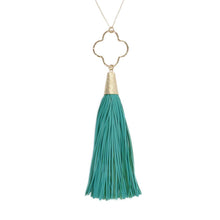 Load image into Gallery viewer, Turquoise Quatrefoil Tassel Necklace