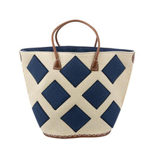 Load image into Gallery viewer, Natural tote with navy diamonds
