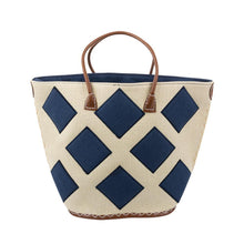 Load image into Gallery viewer, Natural tote with navy diamonds
