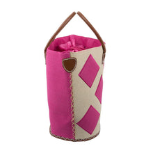 Load image into Gallery viewer, Side view of pink diamond straw tote