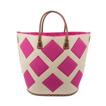 Load image into Gallery viewer, Natural tote with pink diamonds