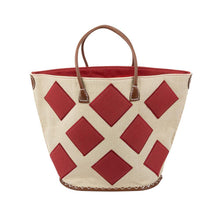 Load image into Gallery viewer, Natural tote with red diamonds
