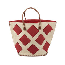 Load image into Gallery viewer, Natural tote with red diamonds