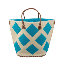 Load image into Gallery viewer, Natural tote with turquoise diamonds
