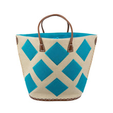 Load image into Gallery viewer, Natural tote with turquoise diamonds