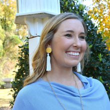 Load image into Gallery viewer, Lifestyle view of our Disc Tassel Earrings
