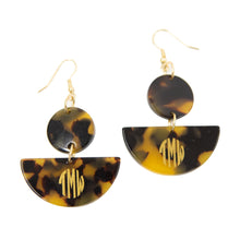 Load image into Gallery viewer, Monogrammed view of our Tortoise Half Moon Earrings
