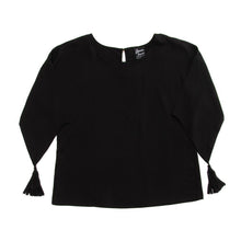 Load image into Gallery viewer, Front view of our Black Tassel Sleeve Shirt