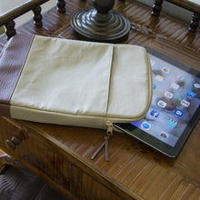 Load image into Gallery viewer, Canvas tablet case placed on a console table with a tablet sticking out