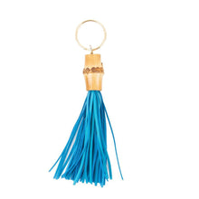 Load image into Gallery viewer, Front view of our Turquoise Bamboo Chunky Keychain
