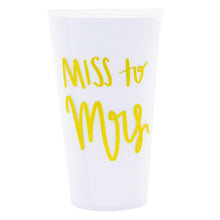 Load image into Gallery viewer, White versed tumbler, "Miss to Mrs." in Gold hand letter writing on white tumbler
