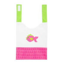 Load image into Gallery viewer, Front view of our Pink Fish Girl Vinyl Pocket Bib