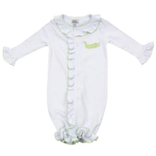 Load image into Gallery viewer, Baby onesie converted to a gown with bottom snaps