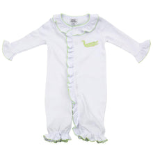 Load image into Gallery viewer, Baby onesie with an alligator applique on the left-hand side on the pocket area