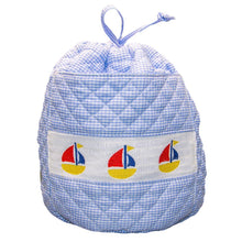 Load image into Gallery viewer, Blue Sailboat Smocked Ditty Bag