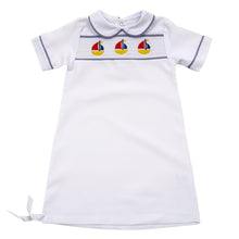 Load image into Gallery viewer, Navy Boat Smocked Day Gown 0-6 Months