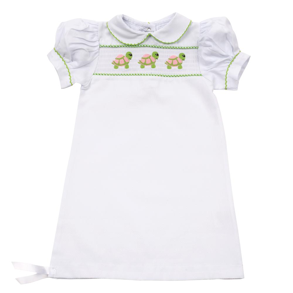 Green Turtle Smocked Day Gown 0-6 Months