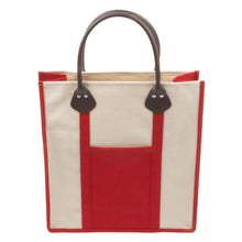 Load image into Gallery viewer, Red canvas tote with pleather handle